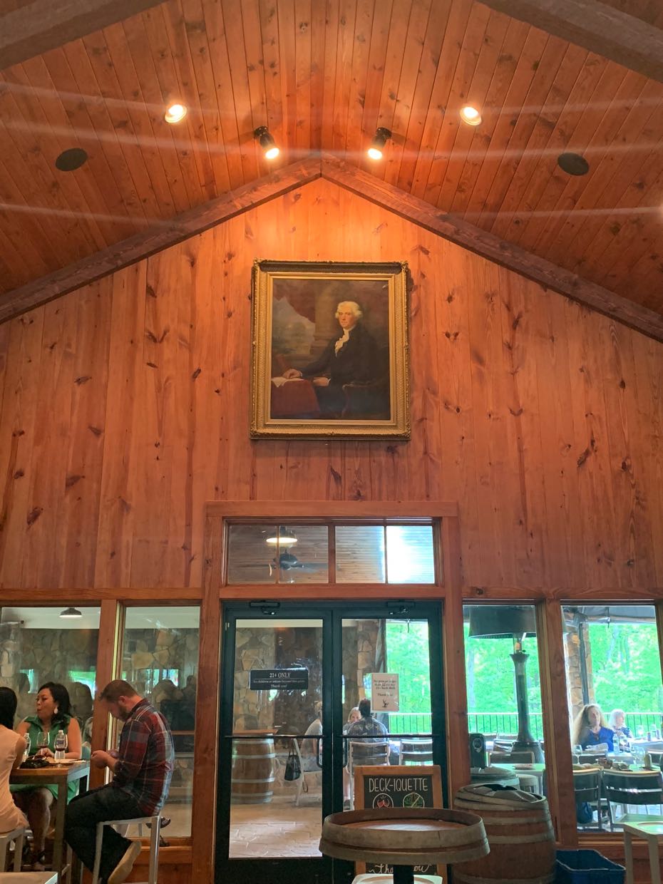A painting of Thomas Jefferson, the father of American Vinoculture, hangs in the main tasting room